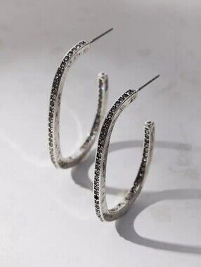 UO Rhinestone Squared Hoop Earrings Silver